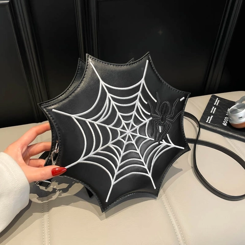 Sac Bandoulière Forme Toile Araignée Cuir PU Broderie Gothique Halloween Rétro Esthétique Sac À Main Épaule Femmes
