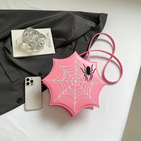 Sac Bandoulière Forme Toile Araignée Cuir PU Broderie Gothique Halloween Rétro Esthétique Sac À Main Épaule Femmes
