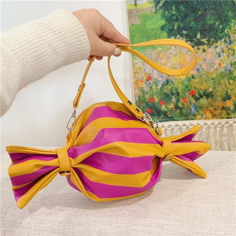 Borsa A Spalla A Forma Di Caramella Design Di Nicchia Pelle PU Motivo A Righe Novità Borsa A Tracolla Per Donne Ragazze Moda