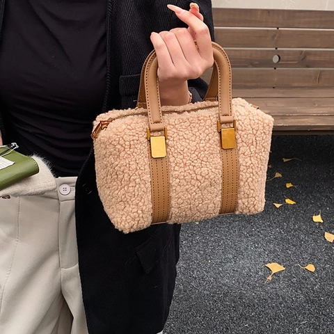 Pluche Boston Tas Dames Sherpa Teddy Velvet Handtas Met Verstelbare Riem Winter Warm Veelzijdige Schoudertas