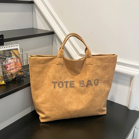 Borsa Tote Grande Capacità Pelle PU Opaca Lettere Rivetti Manico Borsa A Mano Casuale Elegante Donna Viaggio Pendolare