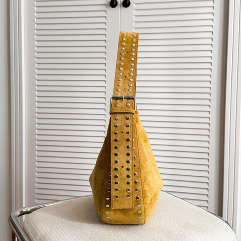 Vintage Rivet Hobo Bag For Women Large Capacity Suede And PU Leather Underarm Purse With Adjustable Strap
