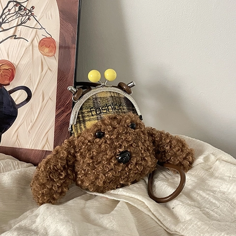 Borsa A Tracolla In Peluche A Forma Di Cane Simpatico Borsa Da Spalla Cucciolo Cartoon Con Chiusura A Scatto Per Donne