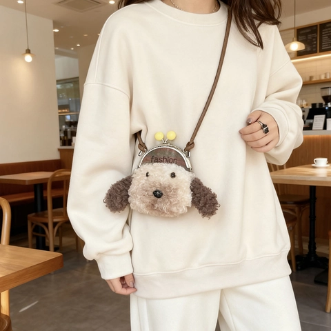 Borsa A Tracolla In Peluche A Forma Di Cane Simpatico Borsa Da Spalla Cucciolo Cartoon Con Chiusura A Scatto Per Donne