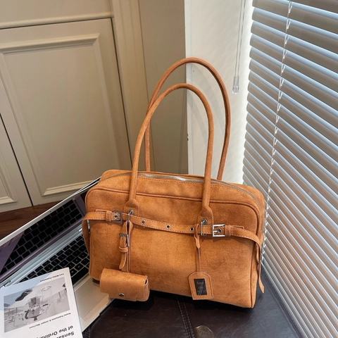 Large Capacity Tote Bag For Women Matte PU Leather Vintage Commuter Handbag With Small Pouch Retro Shoulder Bag