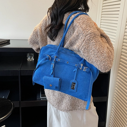 Large Capacity Tote Bag For Women Matte PU Leather Vintage Commuter Handbag With Small Pouch Retro Shoulder Bag