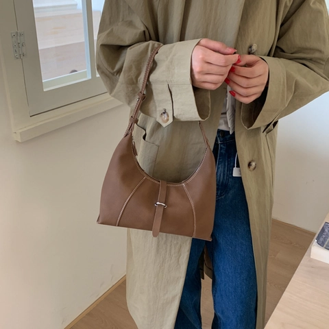 Borsa Hobo Vintage Da Donna Pelle PU Cuciture A Contrasto Borsa A Spalla Mezzaluna Retro Chic Chiusura A Zip