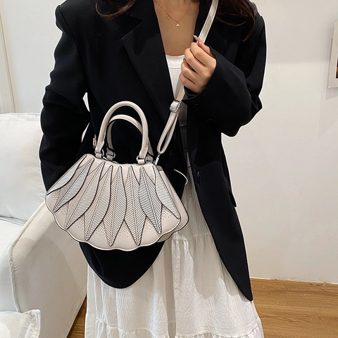 Borsa Da Donna In Pelle PU A Forma Di Ventaglio Design Plissettato Foglie Borsa Tracolla Sera Taglio Laser