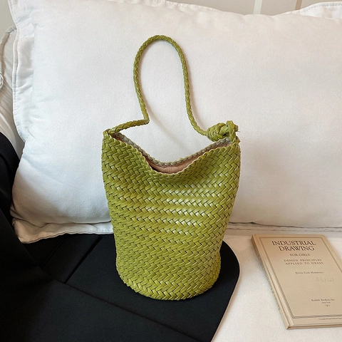 Sac Seau Tressé Femme Cuir PU Grande Capacité Sac À Bandoulière Tissé À La Main Polyvalent Chic