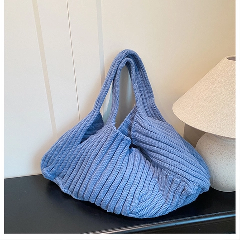 Bolso De Hombro De Punto De Gran Capacidad Bolso Tote Dumpling Tejido Acanalado Urbano Simple Mujeres Con Bolsa Interior