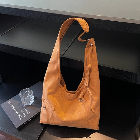 Große Kapazität Wildleder Optik Tote Schultertasche Vintage Minimalistische Hobo Handtasche Mit Knotengurt Damen Commuter
