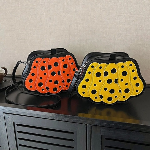 Bolso De Bandolera Forma De Calabaza Cuero PU Patrón De Lunares Fiesta Halloween Moda Bolso De Hombro Para Mujeres Diseño Único Color De Contraste