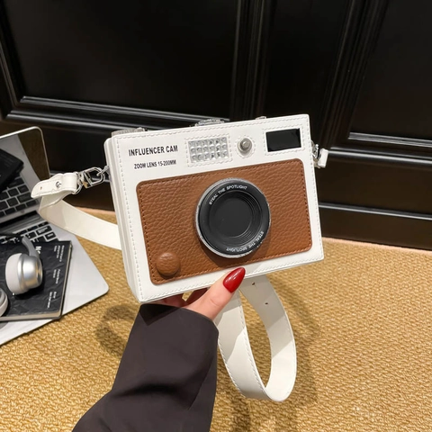 Borsa A Tracolla A Forma Di Fotocamera Retrò Donna Pelle PU Novità Piccola Borsa Quadrata Tracolla Regolabile