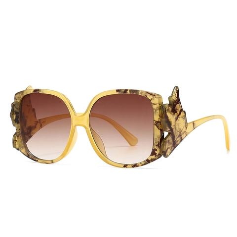 Oversized Square Sunglasses PC Frame Gradient Lenses UV400 Protection Wing Shaped Decorative Temples For Women
