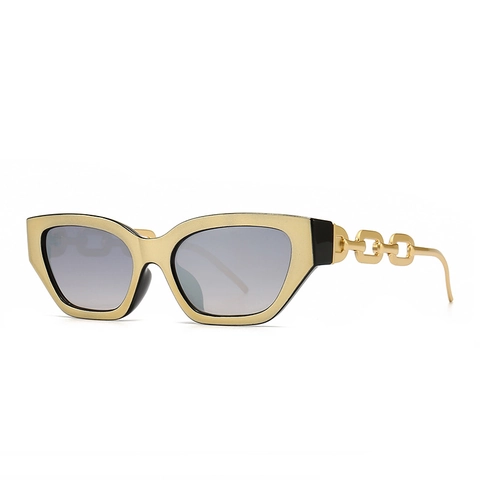 Gafas De Sol De Ojo De Gato De Moda Con Patillas De Cadena De Metal Cuadradas Retro Protección UV400 Lentes Degradadas Para Mujeres