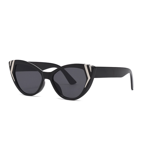 Lunettes de Soleil Mode Rétro Œil de Chat pour Femmes Protection UV400 Monture en Plastique Petites Lunettes Papillon Avec Décoration Métallique
