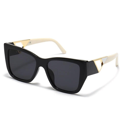 Modieuze Cat Eye Zonnebril Met Hol Metalen Driehoek Decor UV400 Groot Frame Vlindervorm Brillen