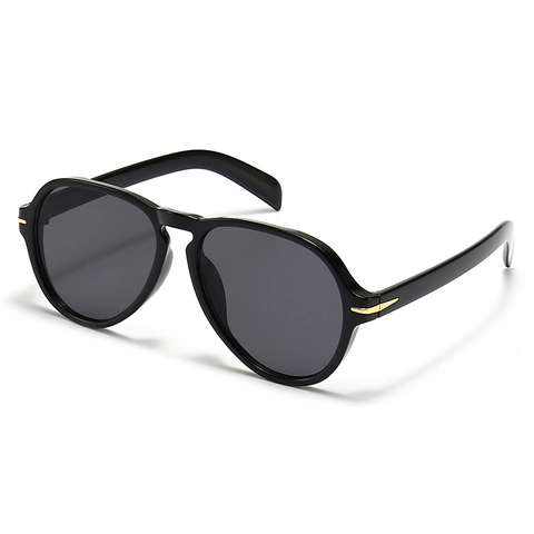 Retro Pilot Sunglasses UV400 Protection Plastic Large Frame Flat Top Gold Metal Decor Trendy Eyewear For Men Women