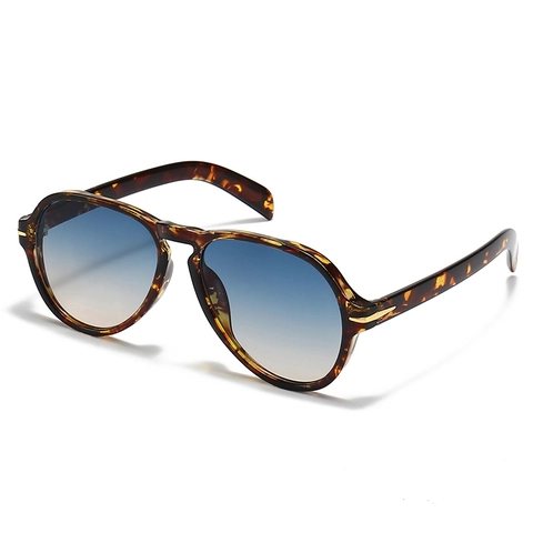 Retro Pilot Sunglasses UV400 Protection Plastic Large Frame Flat Top Gold Metal Decor Trendy Eyewear For Men Women