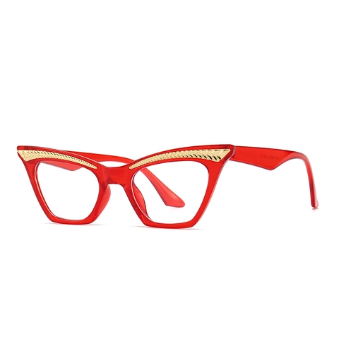 Damen Retro Katzenaugen Brille Vintage Blaulichtfilter PC Rahmen Mit Gold Metallblatt Dekoration Mode Dekorativ