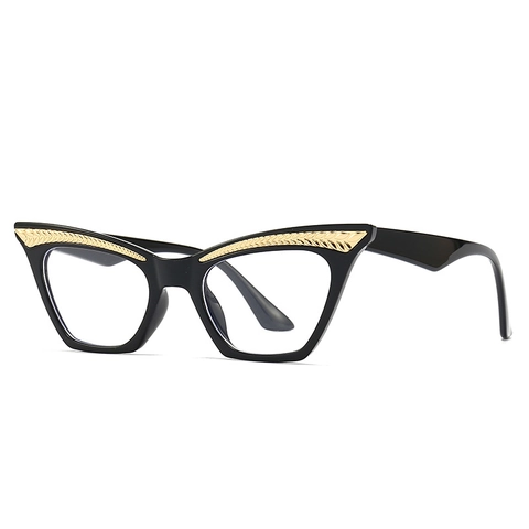 Damen Retro Katzenaugen Brille Vintage Blaulichtfilter PC Rahmen Mit Gold Metallblatt Dekoration Mode Dekorativ