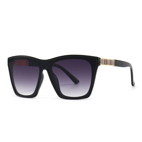 Square Large Frame Sunglasses Retro Modern UV400 Protection Striped Temples Plastic Metal Eyewear For Women Men
