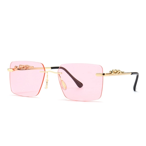 Lunettes De Soleil Sans Monture Décor Panthère Métal Verres PC UV400 Rétro Moderne Mode