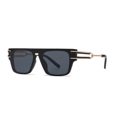 Lunettes De Soleil Carrées Surdimensionnées À Dessus Plat Protection UV400 Monture PC Branches En Métal Évidé