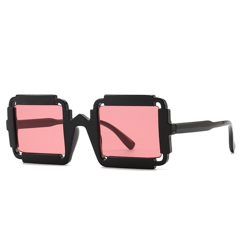 Retro Square Pixel Art Sunglasses For Men Women UV400 Protection Geometric Stepped Frame PC Material Punk Trendy Eyewear