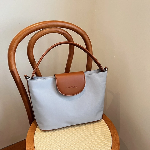 Bolso Tote Para Mujer Tela Oxford Color De Contraste Cuero PU Gran Capacidad Bolso De Hombro Vintage Conmutación Trabajo Axila