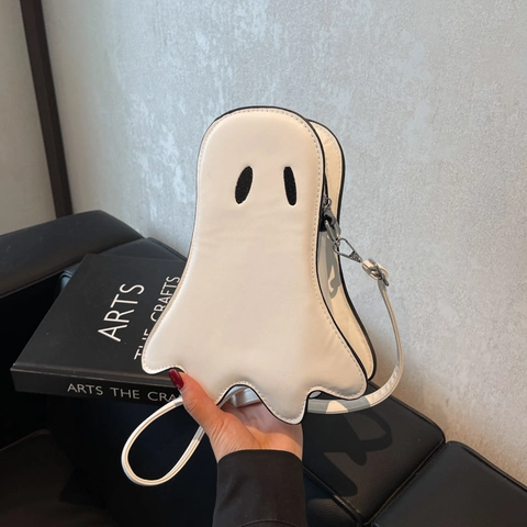 Ghost Shaped Crossbody Shoulder Bag PU Leather Halloween Novelty Cute Funny Small Purse For Women Accessory