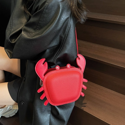 Kreative Crab Shaped Crossbody Tasche Für Damen Nischendesign PU Leder Neuheit Tier Kleine Quadratische Handtasche Streetwear Umhängetasche