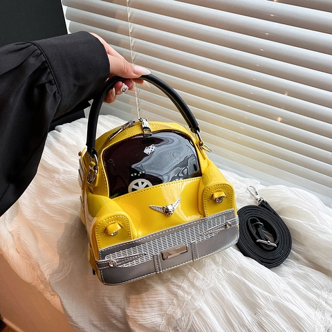 Bolso Bandolera Creativo Con Forma De Coche Cuero Sintético Charol PU Novedad Para Mujer Con Correa Ajustable