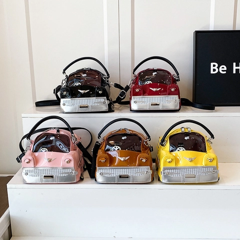 Bolso Bandolera Creativo Con Forma De Coche Cuero Sintético Charol PU Novedad Para Mujer Con Correa Ajustable