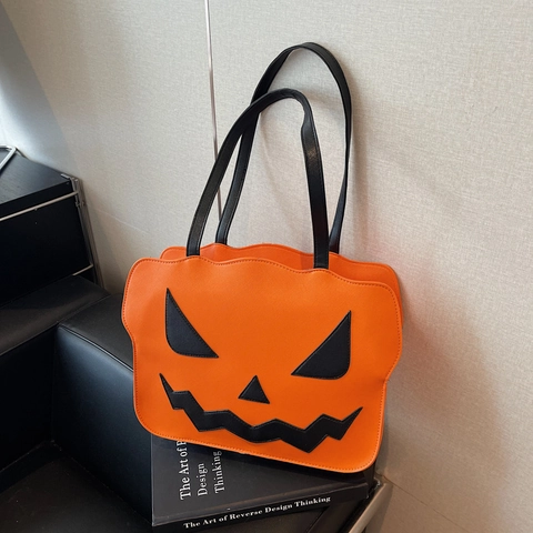 Halloween Kürbis Tote Bag PU Leder Große Kapazität Jack O Lantern Lustiges Gesicht Schultertasche Für Damen Party Deko