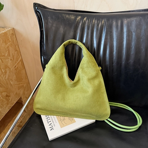 Women Shoulder Bag Suede Frosted PU Retro Hobo Underarm Handbag With Knot Strap V-Shape Opening For Daily Commute