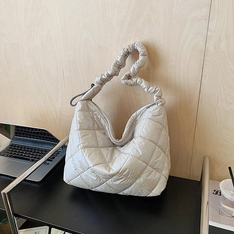 Borsa A Spalla Trapuntata Da Donna Grande Capacità Borsa Tote Imbottita A Rombi Con Tracolla Arricciata Borsa A Nuvola Chic