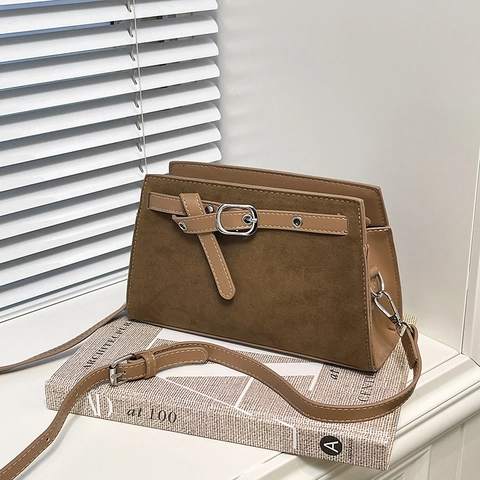 Vintage Wildleder PU Leder Unterarm Schultertasche Für Frauen Retro Quadratische Umhängetasche Mit Silberschnalle