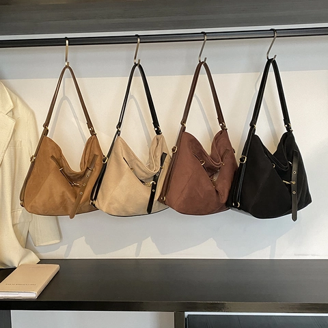 Vintage Matte Suède Tote Schoudertas Voor Dames Grote Capaciteit Frosted PU Leer Hobo Handtas Woon-Werkverkeer Werk Dagelijks Casual