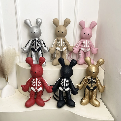 Zaino Gotico A Forma Di Coniglio Scheletro Pelle PU Tendenza Street Style Bambola Per Donne Ragazze Design Di Nicchia