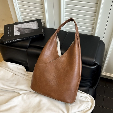 Retro PU Leder Große Kapazität Hobo Tasche Damen Minimalistisch Pendeln Schulter Unterarm Eimer Handtasche