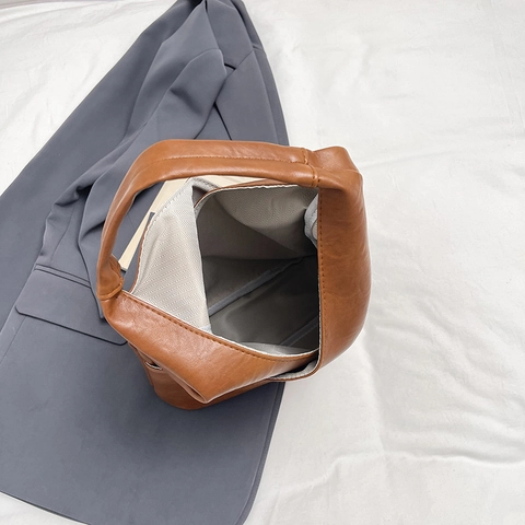 Retro PU Leder Große Kapazität Hobo Tasche Damen Minimalistisch Pendeln Schulter Unterarm Eimer Handtasche