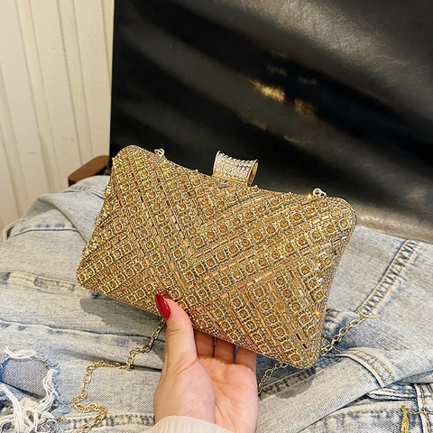Luxus Straß Abend Clutch Tasche Geometrisches Muster Hartschale Handtasche Mit Kette Für Hochzeit Party Formelle Veranstaltung