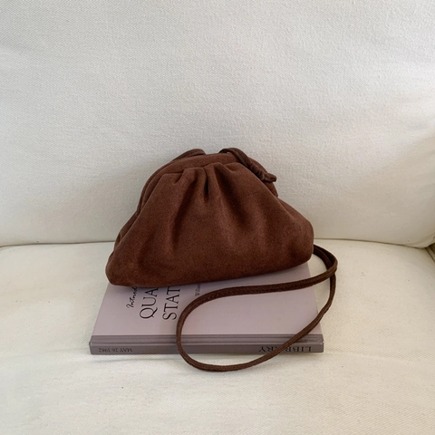 Borsa A Tracolla Da Donna In Pelle Scamosciata PU Plissettata Cloud Dumpling Shape Retro Minimalista Borsa A Spalla