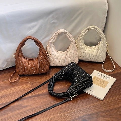 Borsa a Tracolla Plissettata Con Strass da Donna in Pelle PU Matelassé Con Catena Borsa a Mano Elegante Moda Quotidiana