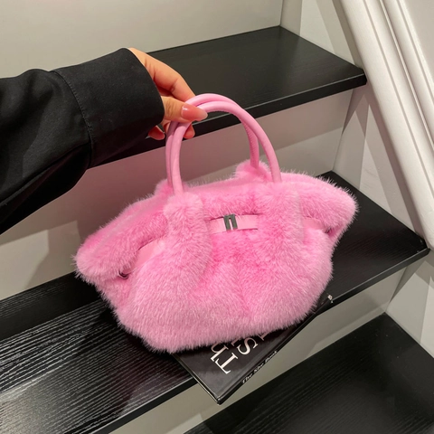 Borsa A Mano In Peluche Da Donna Borsa A Tracolla In Pelliccia Sintetica Cinghia Regolabile Fibbia In Metallo Inverno