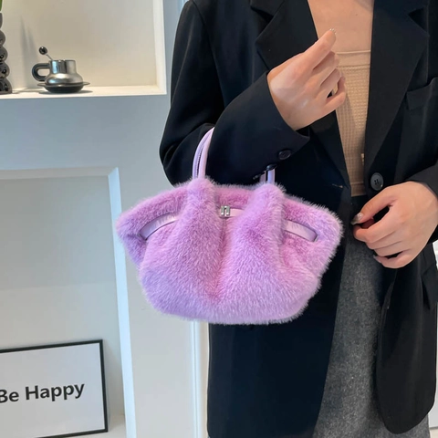 Borsa A Mano In Peluche Da Donna Borsa A Tracolla In Pelliccia Sintetica Cinghia Regolabile Fibbia In Metallo Inverno