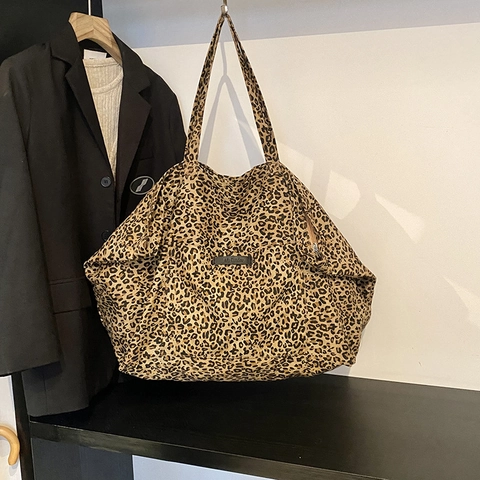 Leopard Print Tote Bag Große Kapazität Stoff Schultertasche Mit Reißverschluss Lässige Pendler Handtasche Für Damen