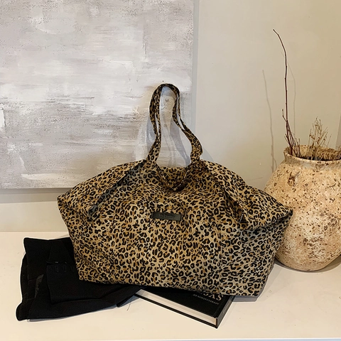 Leopard Print Tote Bag Große Kapazität Stoff Schultertasche Mit Reißverschluss Lässige Pendler Handtasche Für Damen