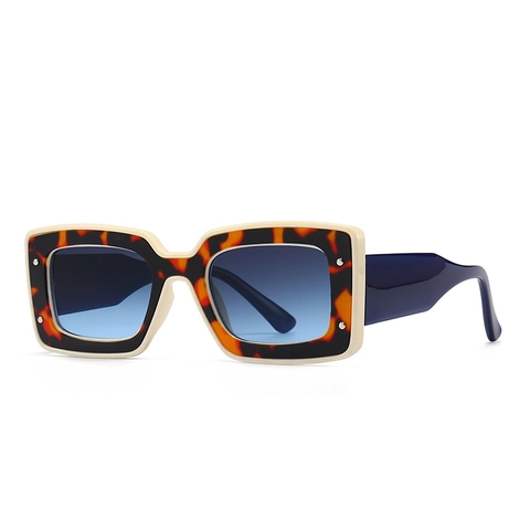 Lunettes de Soleil Rétro Carrées à Monture Épaisse pour Femmes Protection UV400 Rivets Décoratifs Verres Dégradés